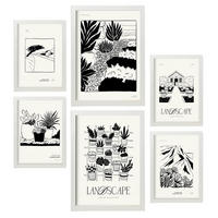 POSTER Set Mit 6 In Schwarzer Tinte Saftiger Garten Künstlerische Und Abstrakte Drucke Für Innenarchitektur A3 & A4 Weißer Rahmen - Weiß, Papier (29/3cm) - Nacnic