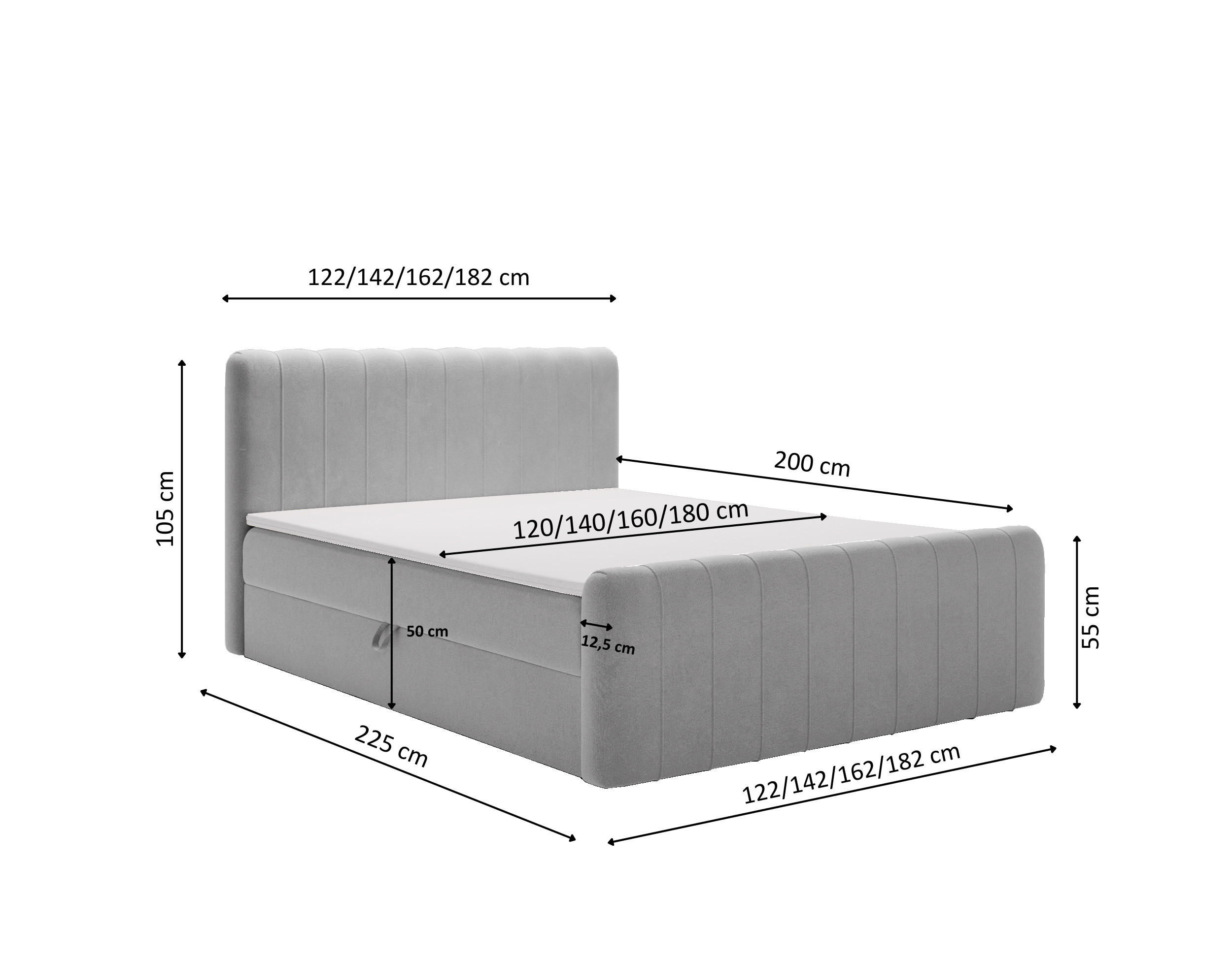 BOXBETT OSLO mit Bettkasten Stoff Komodo Hellgrau 120x200 cm - Hellgrau, Holz (120/200cm) - Kaiser Möbel
