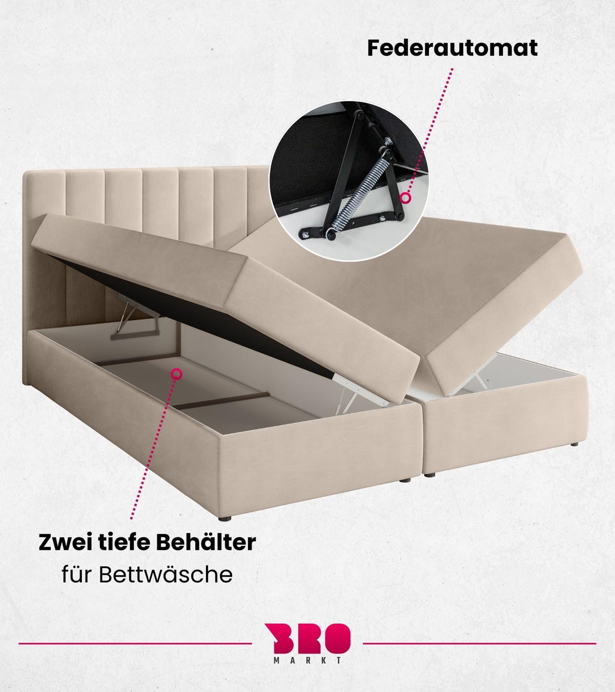 BOXBETT Denver mit Topper 160/200 Ecru - Ecru, Holzwerkstoff/Textil (160/200cm) - Bromarkt
