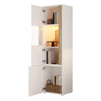 VITRINE aus Spanplatte und Acryl 40x50x179 cm Weiß/Natur mit LED-Beleuchtung und 2 Türen - Naturfarben, Holzwerkstoff (50/179/40cm) - Modfu