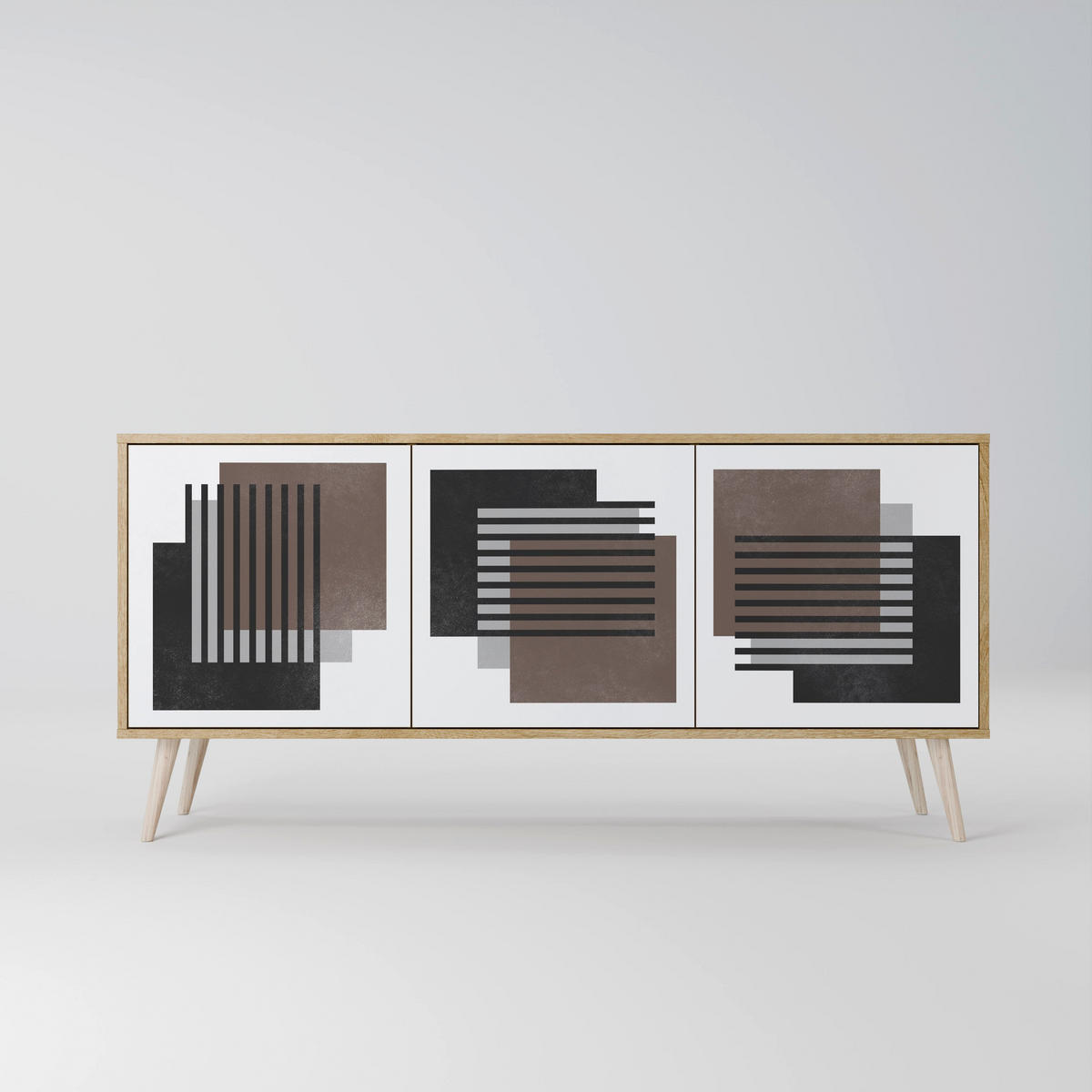 SIDEBOARD SHADOW SYNCHRONY, Eicheneffekt, 164,5x42x77,5 cm, 3 Türen - Eichefarben/Buchefarben, Holzwerkstoff/Buchenholz (164.5/77.5/42cm) - SpaceRebels
