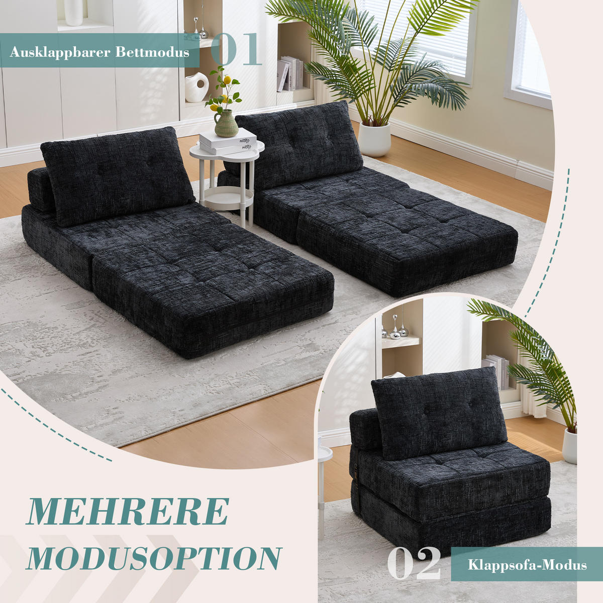 STOFFSOFA Schwarz inkl. Kissen, klappbar Relaxsessel - Schwarz, Textil (79/57/79cm) - PARAFTA HOME