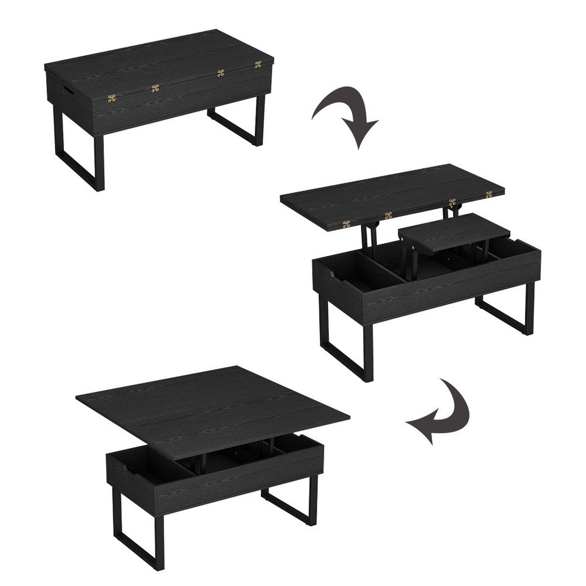 COUCHTISCH Lifty Schwarz 100 x 50 cm mit Liftfunktion - Schwarz, Holzwerkstoff (50/100/48.5cm) - Vicco