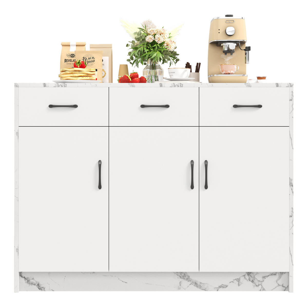 KÜCHENINSEL mit Barbereich 120 x 60 x 90,5 cm Weiß Marmoroptik - Weiß, Holz (60/90.5/120cm) - Beauniv