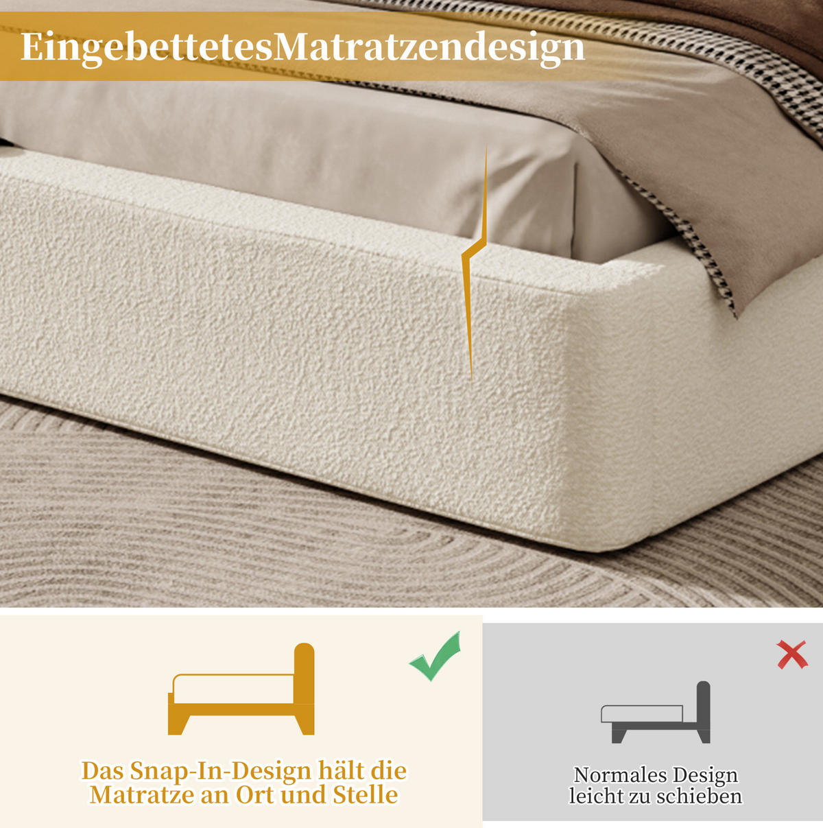 POLSTERBETT 180/200 cm Beige aus Bouclé mit Stauraum - Beige, Textil (180/200cm) - OKMYHOME