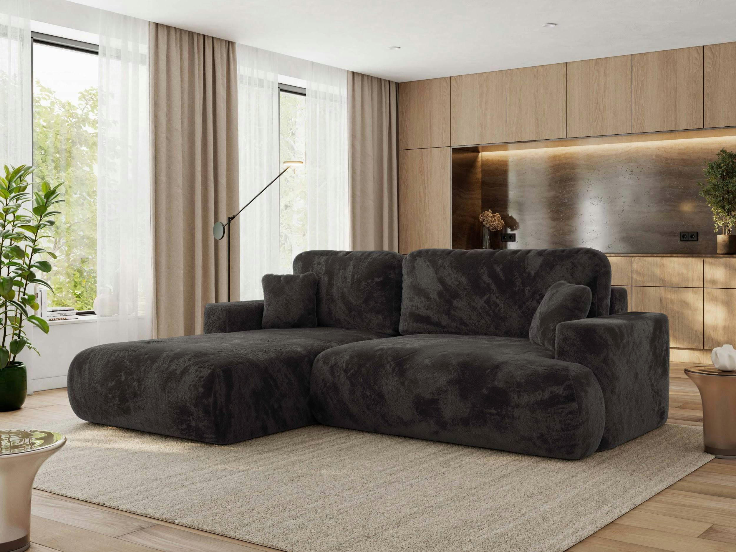 ECKSOFA OVO L Dunkelgrau Plüsch - Links Seite - Dunkelgrau/Schwarz, Kunststoff/Textil (271/195cm) - MKS