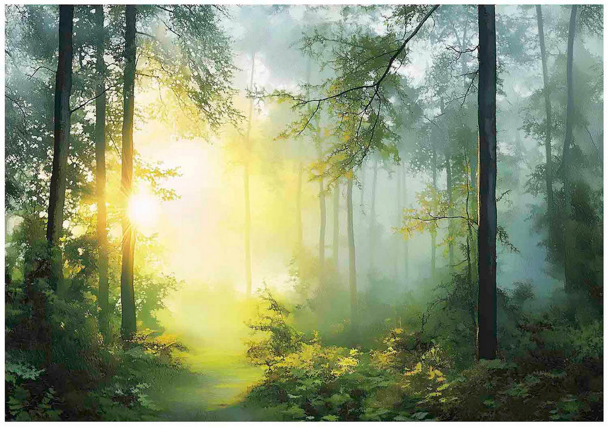 FOTOTAPETE 3D Effekt Wald Sonne Wohnzimmer 200x140 - Multicolor, Papier (200/140cm) - Wallarena