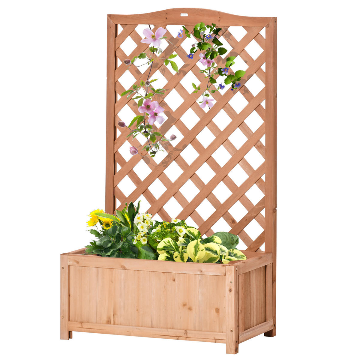 HOCHBEET DE-12233 mit Rankgitter 70/28/117 cm mit Lattenboden Natur - Naturfarben, Holz (70/117/28cm) - ComfortXL