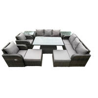 GARTENSOFA SET Polyrattan 10-Sitzer - Dunkelgrau/Grau, Glas/Kunststoff - Fimous