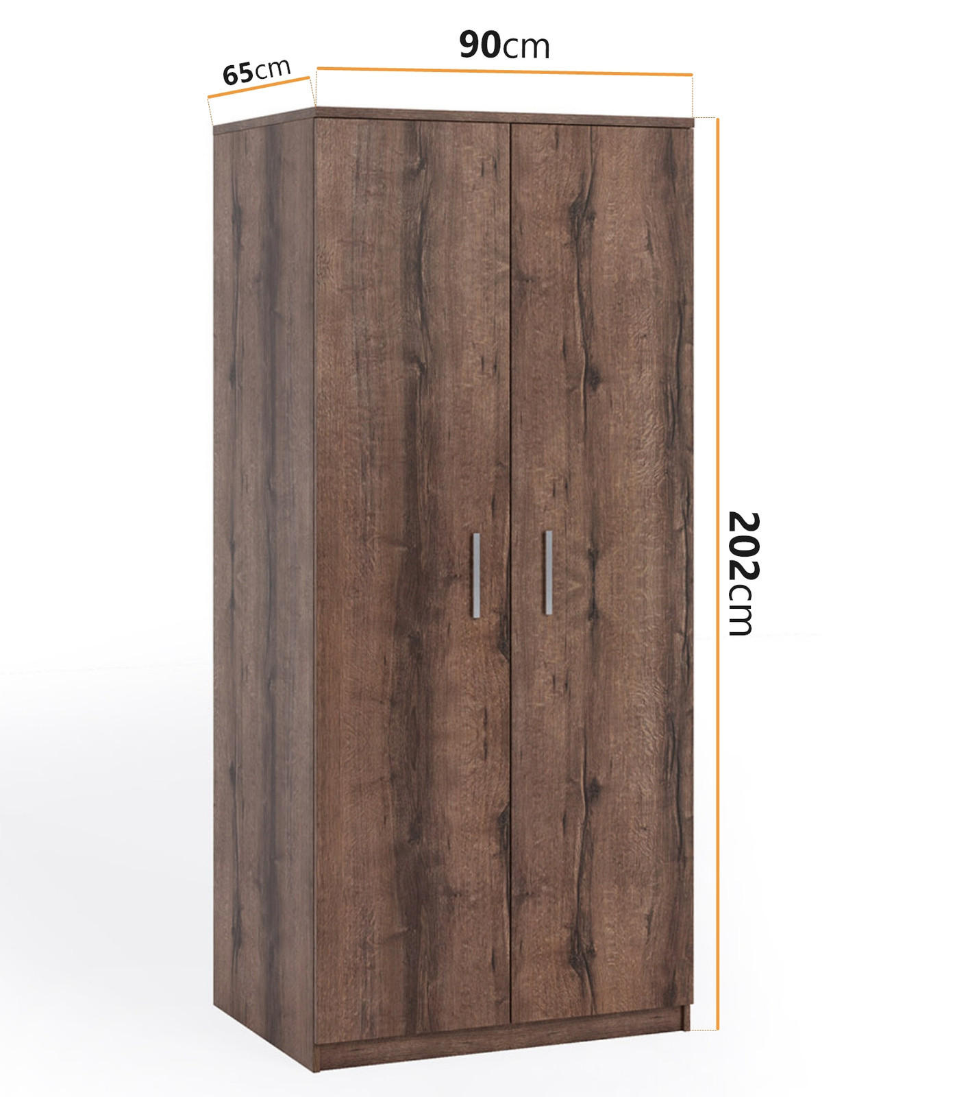 KLEIDERSCHRANK Tamiza 2-türig 90 cm breite - Silberfarben/Braun, Holzwerkstoff/Kunststoff (90/202/65cm) - Ravio