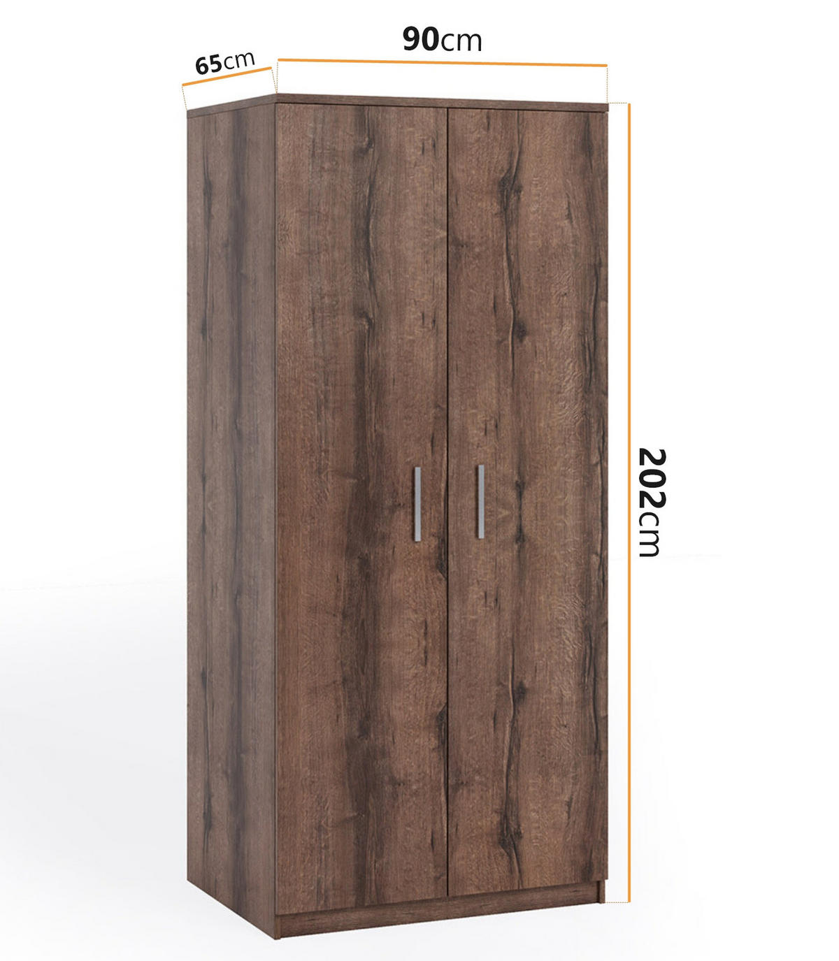 KLEIDERSCHRANK Tamiza 2-türig 90 cm breite - Silberfarben/Braun, Holzwerkstoff/Kunststoff (90/202/65cm) - Ravio