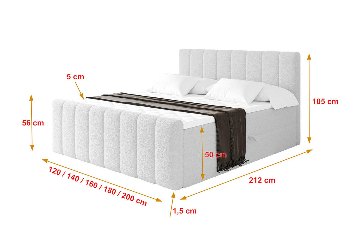 KONTINENTÁLNÍ POSTEL s matrací H3 - OTTA-Z - 200x200 cm Bílá - bílá, kompozitní dřevo (200/200cm) - ALTDECOR