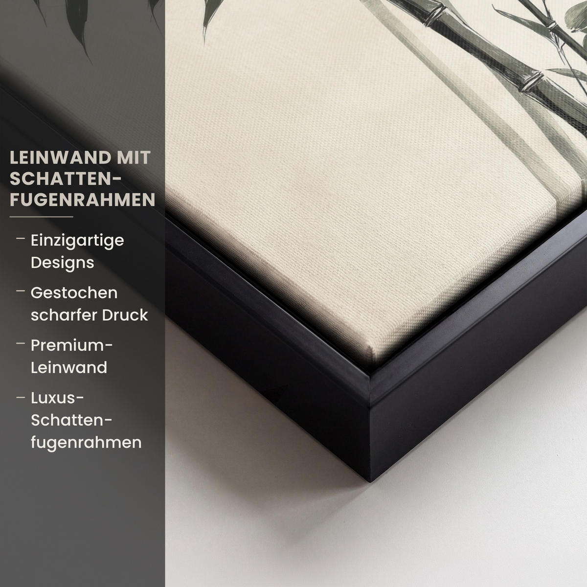 LEINWAND Bilder mit Rahmen - Japandi - Bambus - Beige - 30x20 - Eukalyptusholzfarben, Textil (30/20cm) - MuchoWow