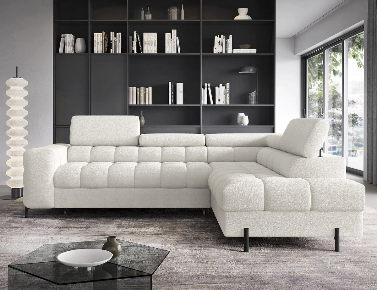 WOHNLANDSCHAFT FERUCCE Ecksofa L-Form – Polsterecke mit Schlaffunktion, Bettkasten & verstellbaren Kopfstützen 276 cm - Weiß, Kunststoff (276/200cm) - Wohnideebilder