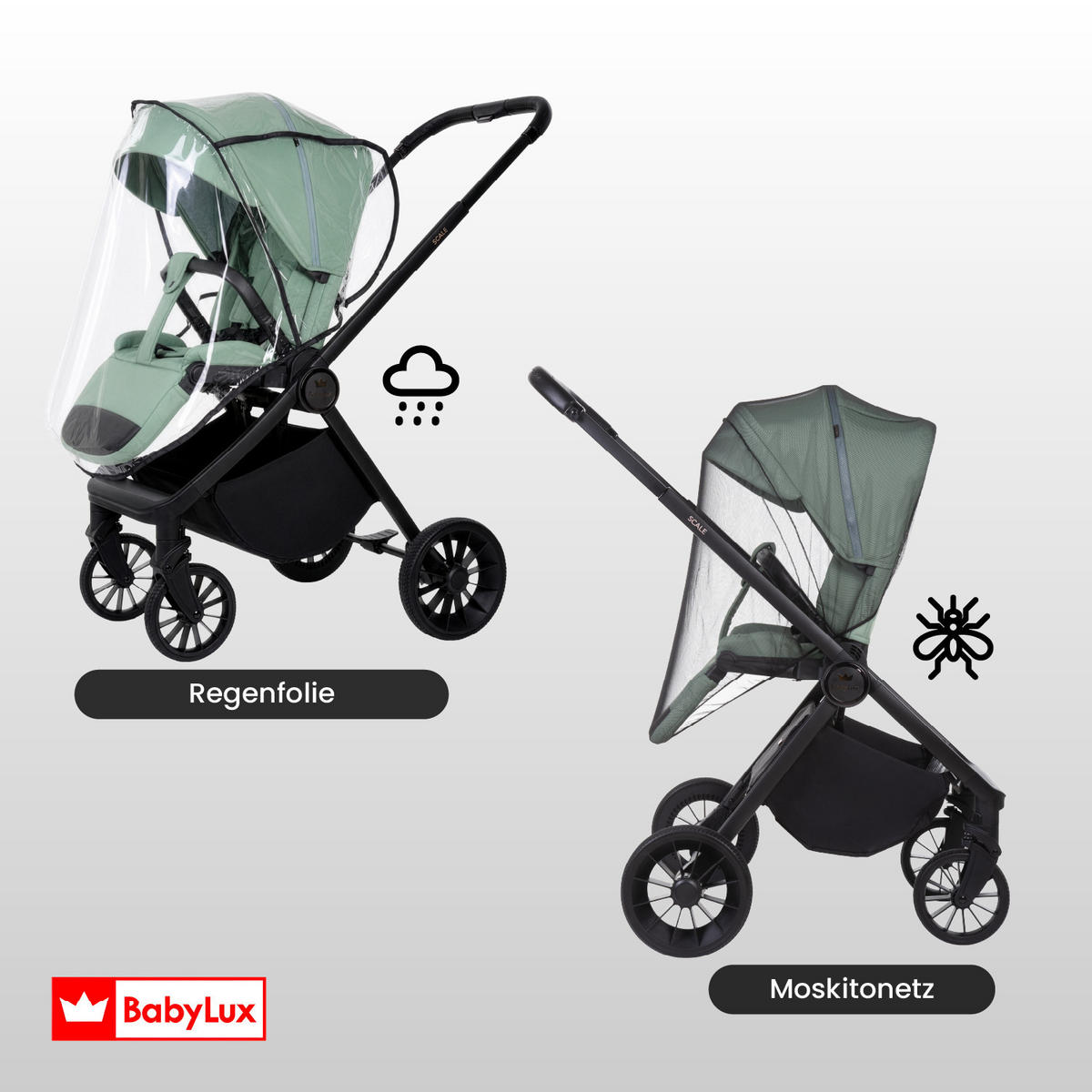 BUGGY Scale, Klein und Leicht, Teleskopische Führung, Kompakt Faltbar, Wickeltasche, Reisetasche - Schwarz/Rosa, Textil/Metall (58/100cm) - BabyLux
