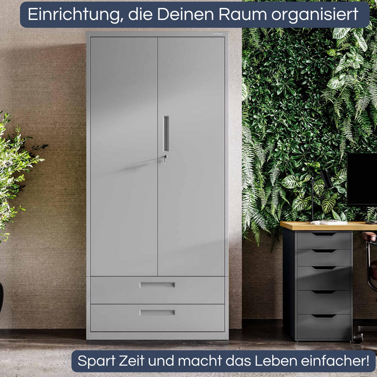 METALLSCHRANK mit Doppel-Schublade RUEL 195x90x40cm Grau - Grau, Metall (90/195/40cm) - DELUKE