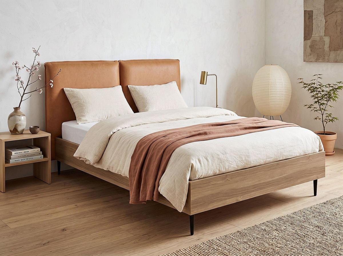 BETT 140/200cm Goldbraun Limanton - Braun, Kunststoff/Textil (140/200cm) - Beliani