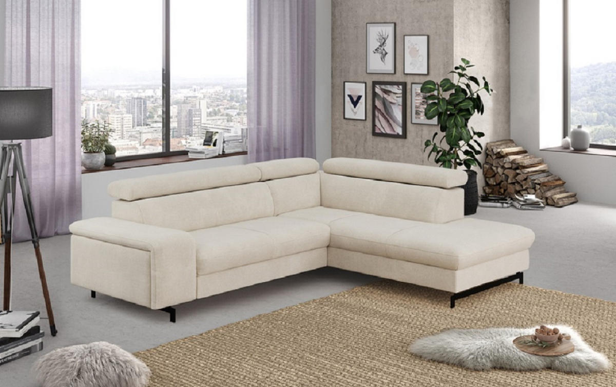 ECKSOFA mit Schlaffunktion und Bettkasten - Beige/Schwarz, Kunststoff/Textil (215/262cm) - Cotta