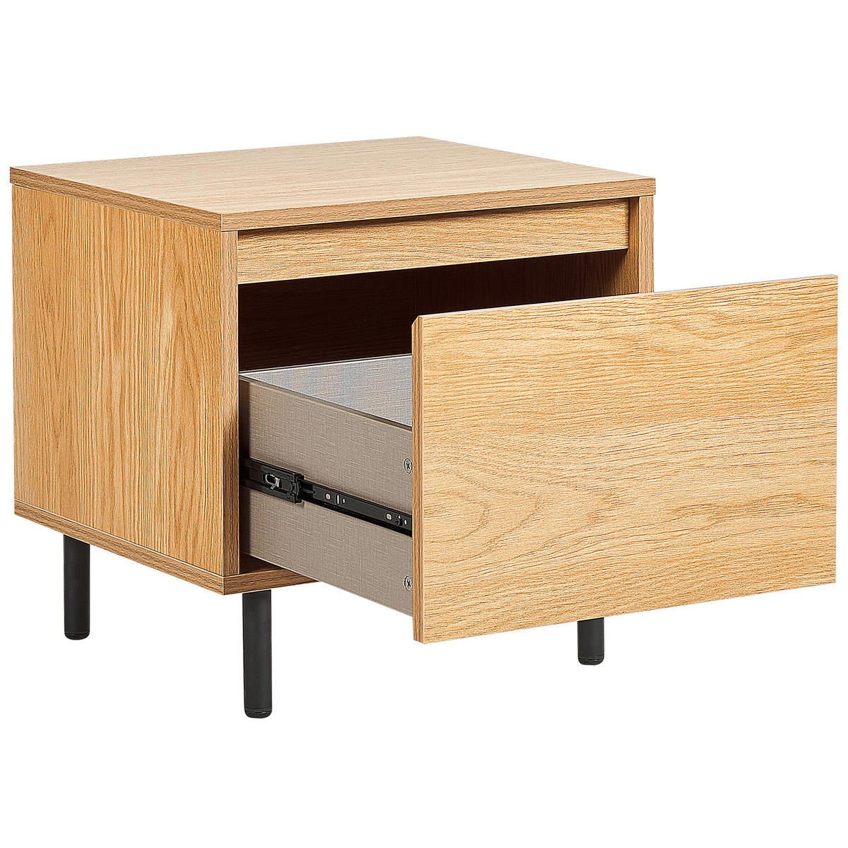 NACHTTISCH heller Holzfarbton/schwarz 1 Schublade Nikea - Hellbraun/Schwarz, Holzwerkstoff (45/45/40cm) - Beliani