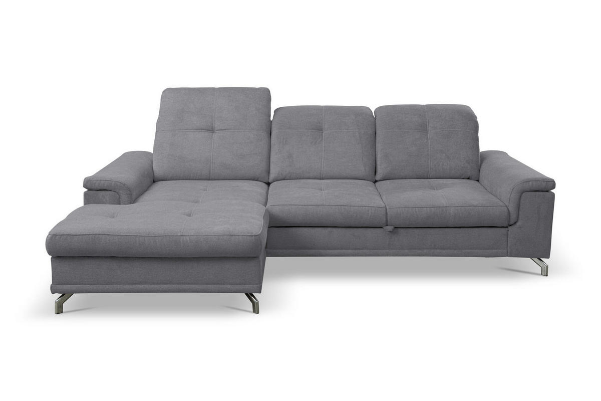ECKSOFA PANAMA mit Schlaffunktion und Bettkasten, Farbe: Dunkelgrau, Velourstoff, Ottomane Links - Dunkelgrau, Textil (270/180cm) - VENASI MÖBEL