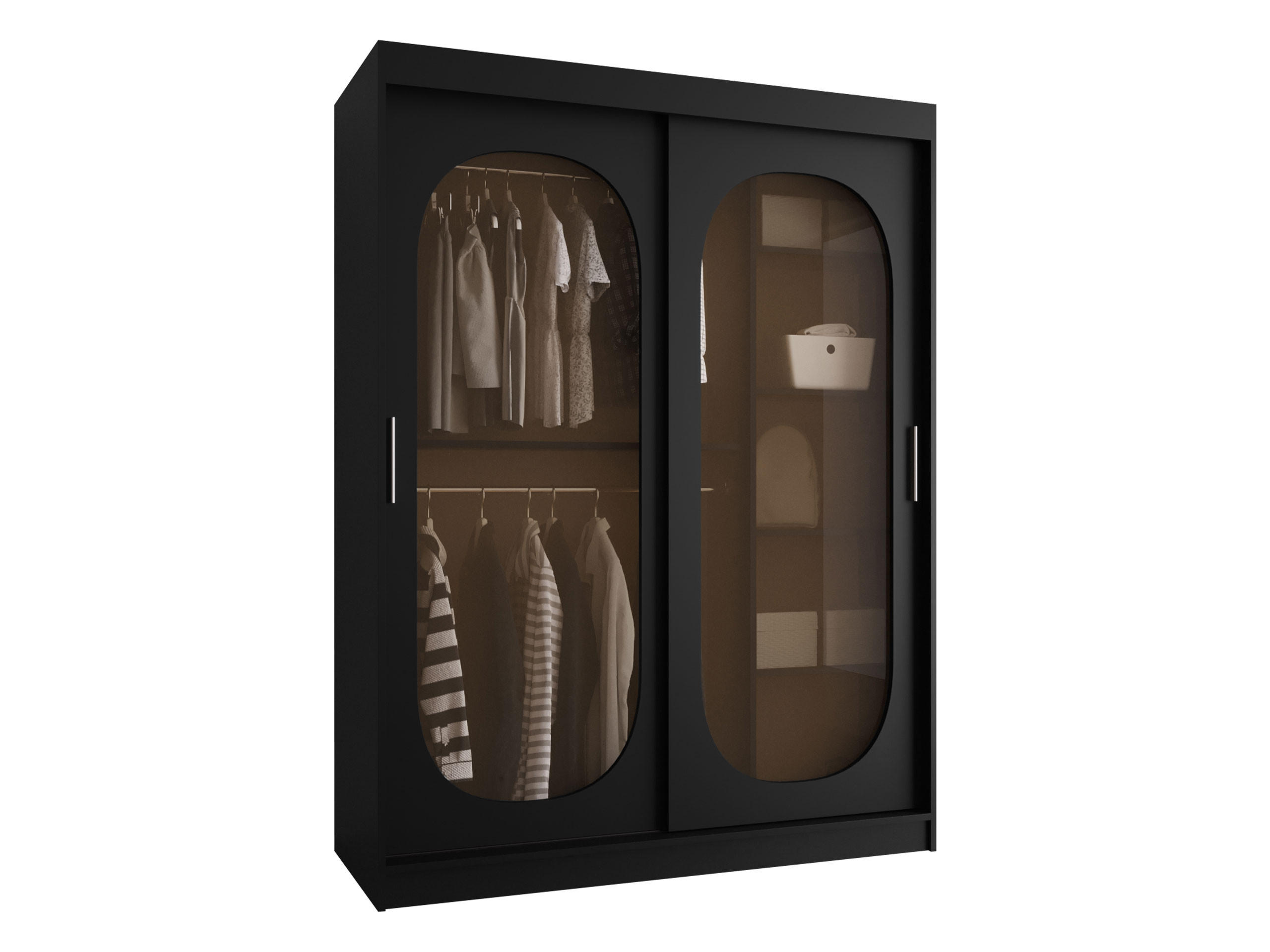 SCHWEBETÜRENSCHRANK Bahrajn 150 mit Schubladen - Silberfarben/Schwarz, Holzwerkstoff/Kunststoff (150/200/62cm) - MIRJAN24