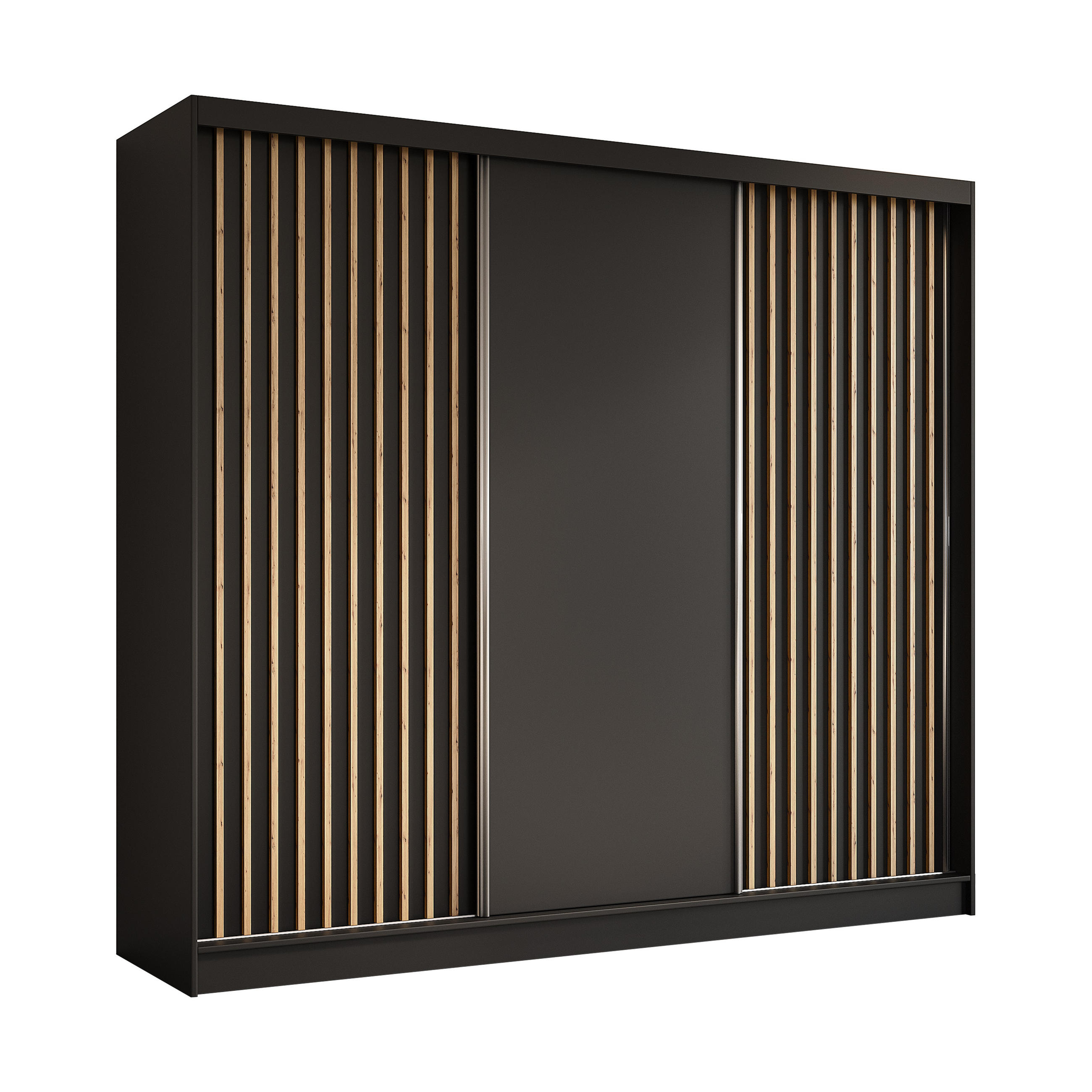 SCHWEBETÜRENSCHRANK LAMELLO 240/216/61 cm 3-türig Schwarz - Schwarz, Holzwerkstoff (240/216/61cm) - MASSENO