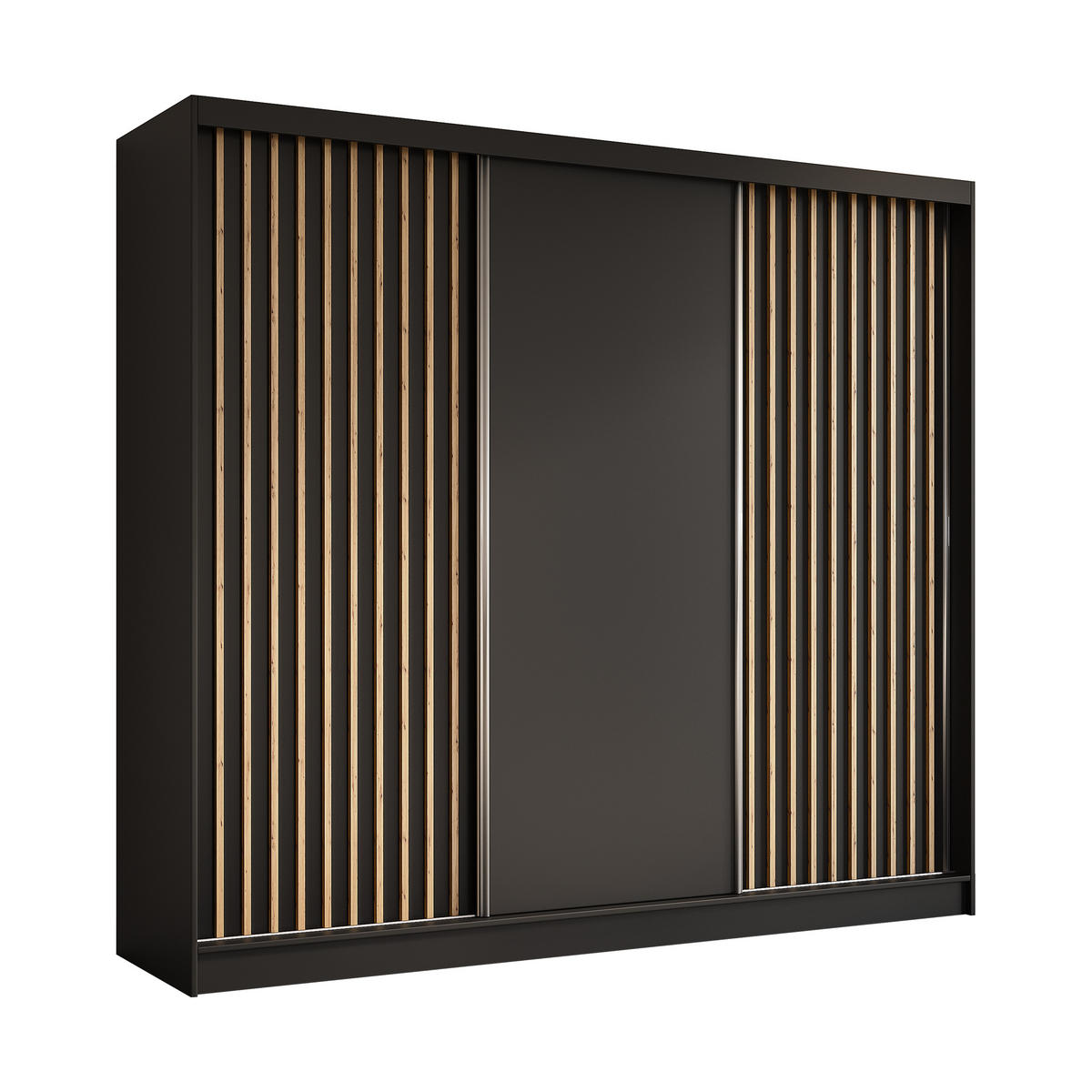 SCHWEBETÜRENSCHRANK LAMELLO 240/216/61 cm 3-türig Schwarz - Schwarz, Holzwerkstoff (240/216/61cm) - MASSENO