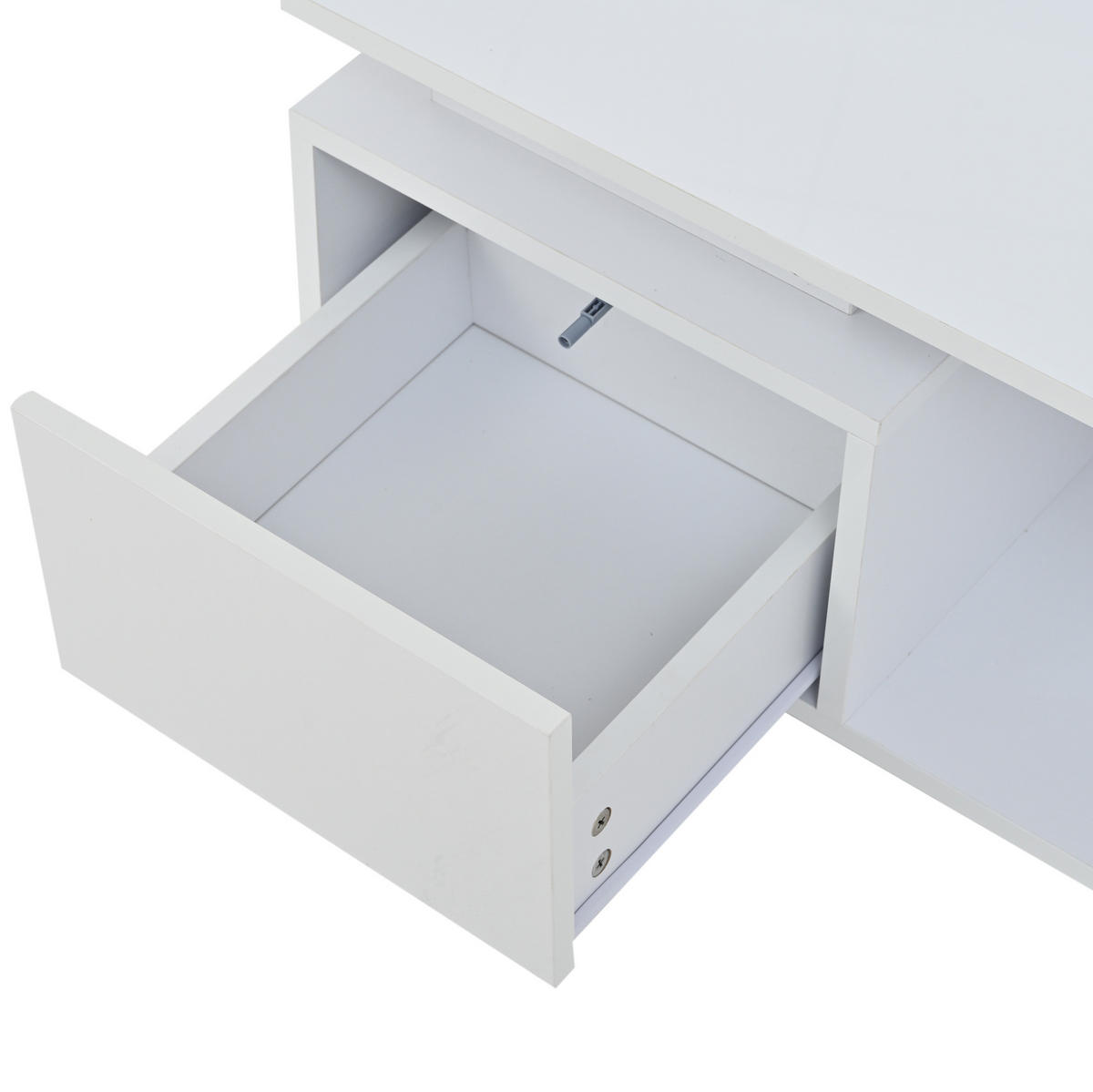 COUCHTISCH aus Spanplatte 100x50x36 cm in Weiß mit LED-Beleuchtung & Schublade - Weiß, Holzwerkstoff (100/50/36cm) - Modfu