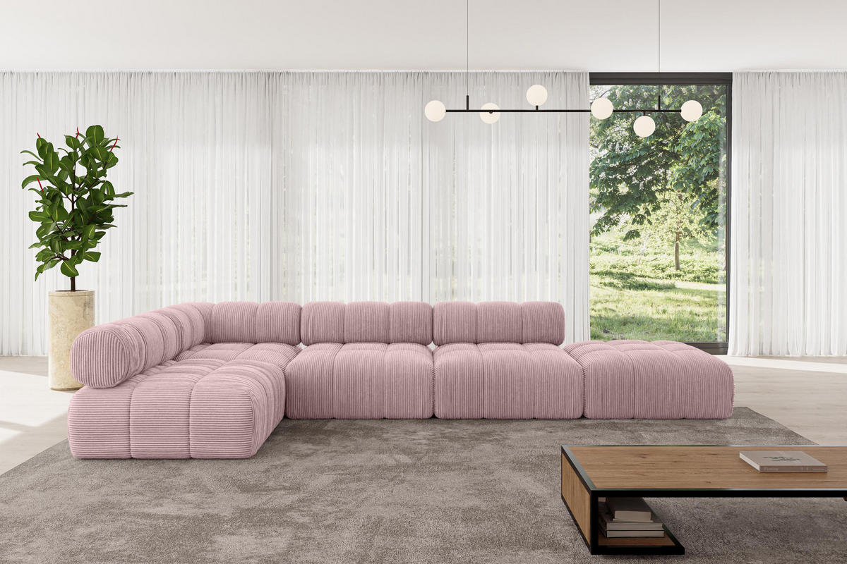 ECKSOFA modulares Sofa Favio-L2 - 380x190x70 cm Rosa Cord - Rosa, Holzwerkstoff/Textil (380/190cm) - ALTDECOR