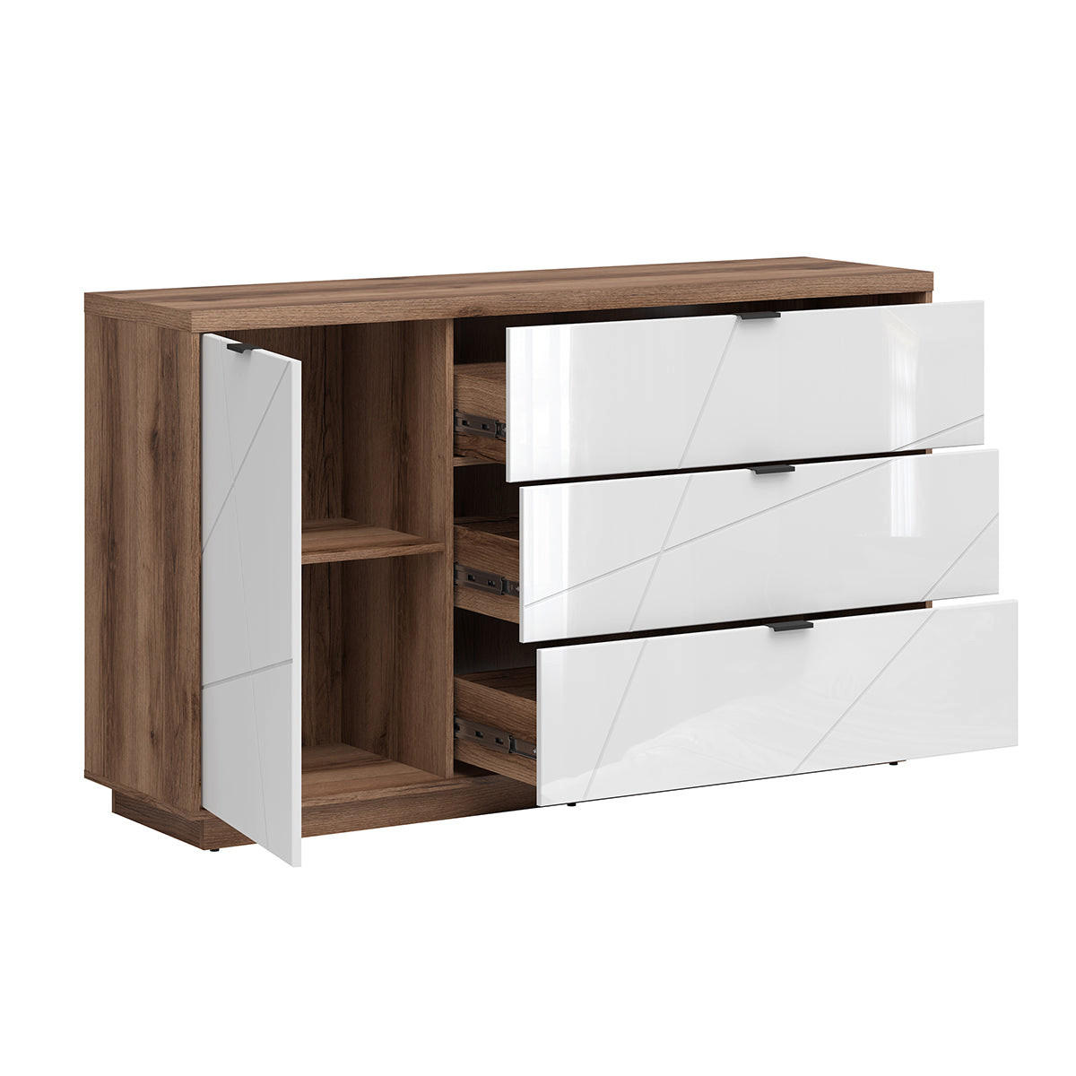 KOMODA Sven Biela a drevo - biela, kompozitné drevo (156/93/43cm) - Petits-meubles