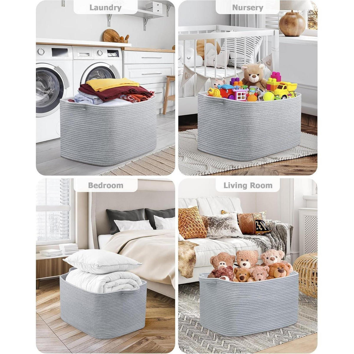 WÄSCHEKORB 2-teiliges Set Baumwolle Grau 63L - Grau, Textil (38/30/55cm)