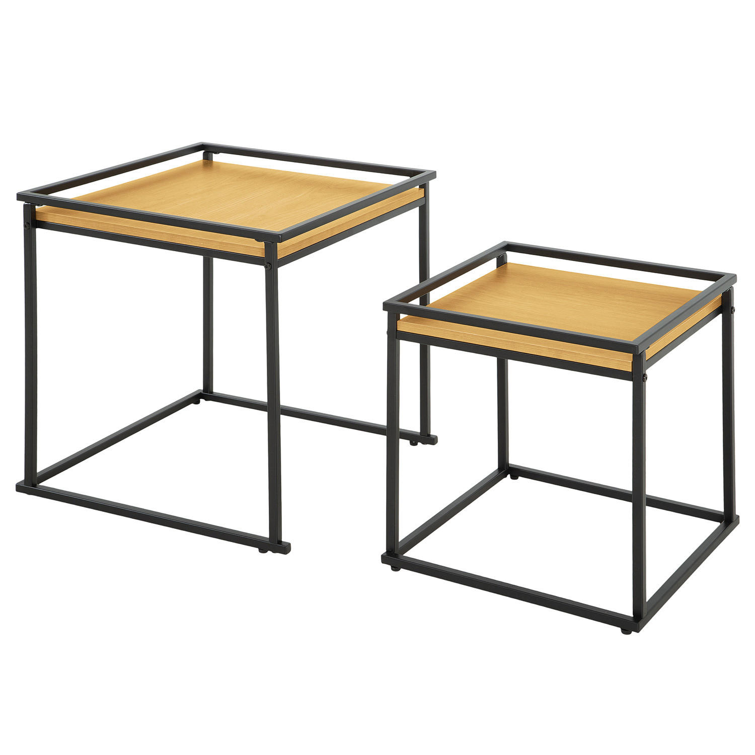 BEISTELLTISCH - 2er-Set - Metall / Spanplatte - Eichefarben/Schwarz, Holzwerkstoff/Metall (50/50/54cm) - home24