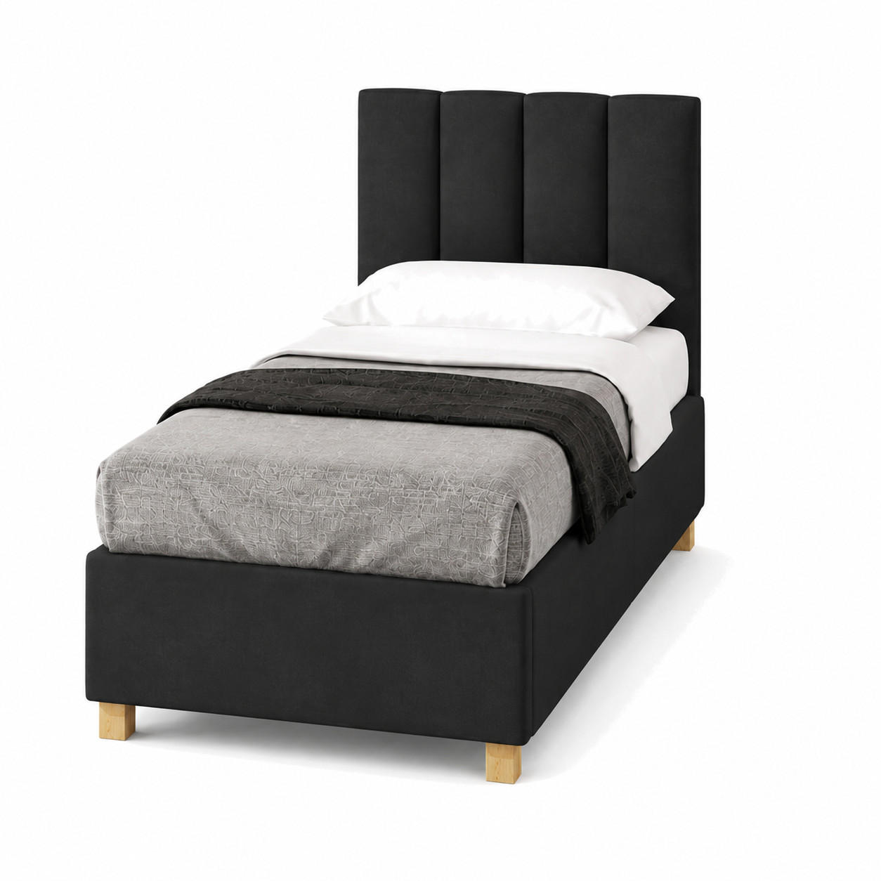 HOTELBETT EUROPA 90x200 cm, Mobil Bett auf Rollen & Koppelbar mit Bonell Matratze, 1 Stück, Schwarz - Schwarz, Holz/Buchenholz (90/200cm) - Trada
