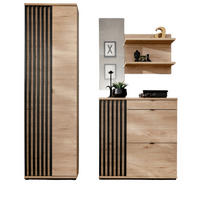 GARDEROBE Set 3-teilig Eiche Jackson, schwarz 170 cm, Garderobenkombination mit 3D-Lamellen - Eichefarben/Schwarz, Holzwerkstoff/Kunststoff (160/202/35cm) - Furn.Design