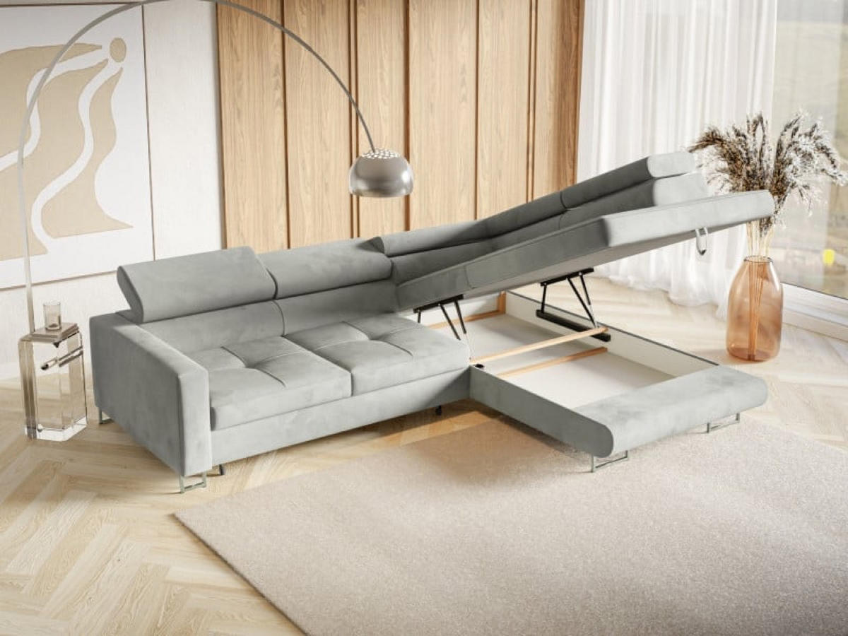 ECKSOFA Silber MERY P Ausziehbar Mit Verstellbaren Kopfstützen - Grau, Textil (250/200cm) - Sepro Meble