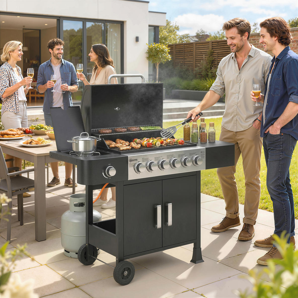 GASGRILL Stahl Edelstahl Schwarz - Schwarz, Metall (51/101/135cm) - Outsunny