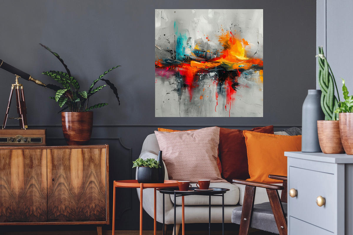 WANDTATTOO Moderne Kunst - Orange - Grau - Abstrakt 50x50 cm - Hellgrau, Kunststoff (50/50/0.1cm) - MuchoWow