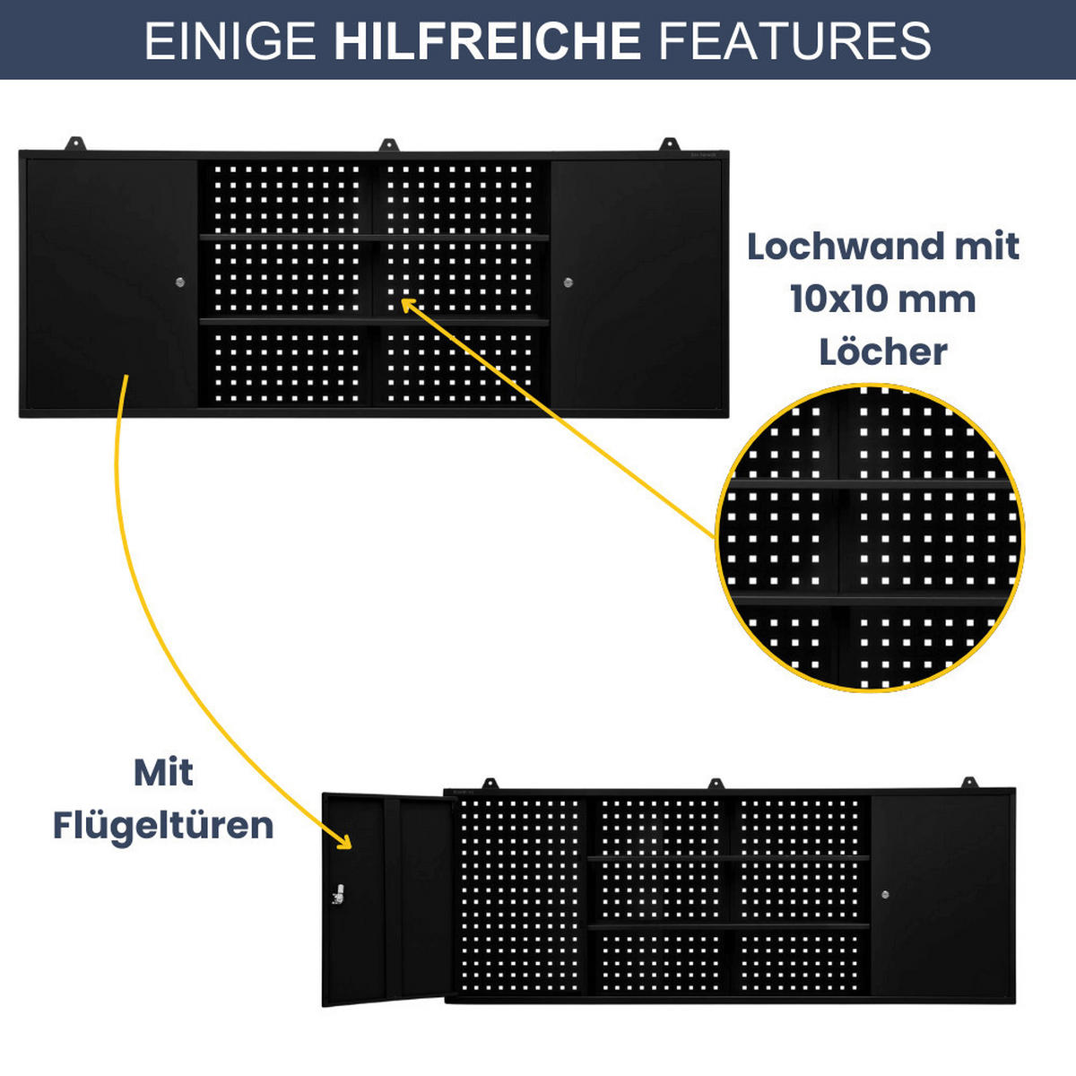 HÄNGESCHRANK Werkstatt abschließbar OLIS 60x160x20cm Schwarz - Schwarz, Metall (160/60/20cm) - DELUKE
