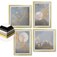 WANDBILDER 4er Set - 50x50 cm & 40x60 cm Goldrahmen - Abstrakte Wellenkreise, grau - Goldfarben, Kunststoff (50/50cm) - ArtPrintCave