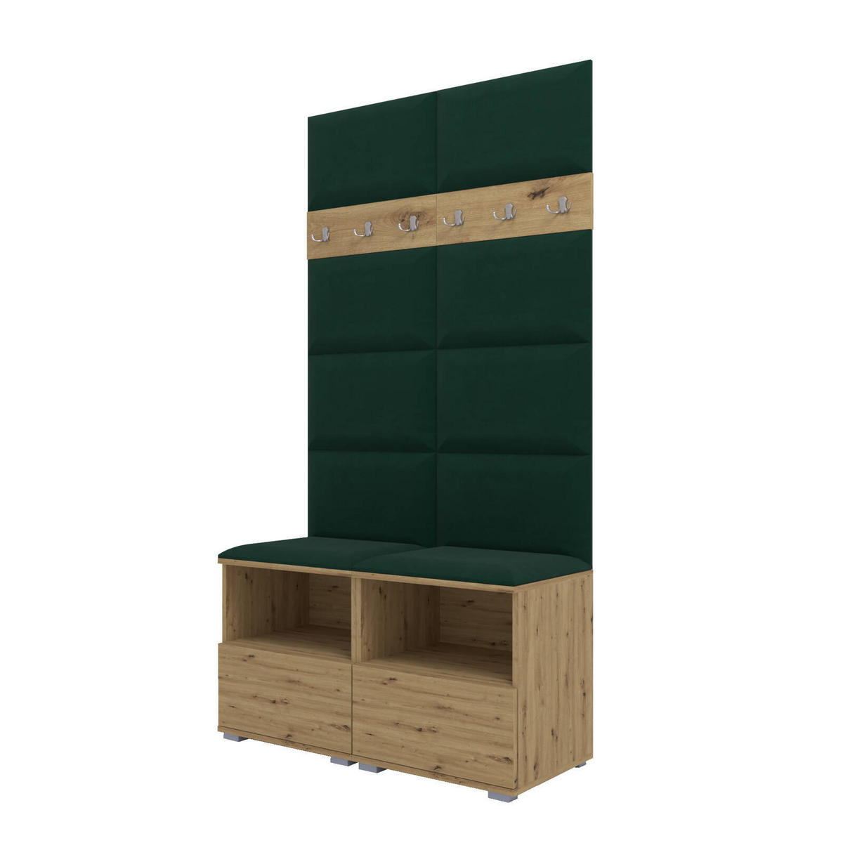 GARDEROBEN-SET Nela III mit gepolsterten Paneelen 100/187/40 - Dunkelgrün/Silberfarben, Holzwerkstoff/Kunststoff (100/187/40cm)