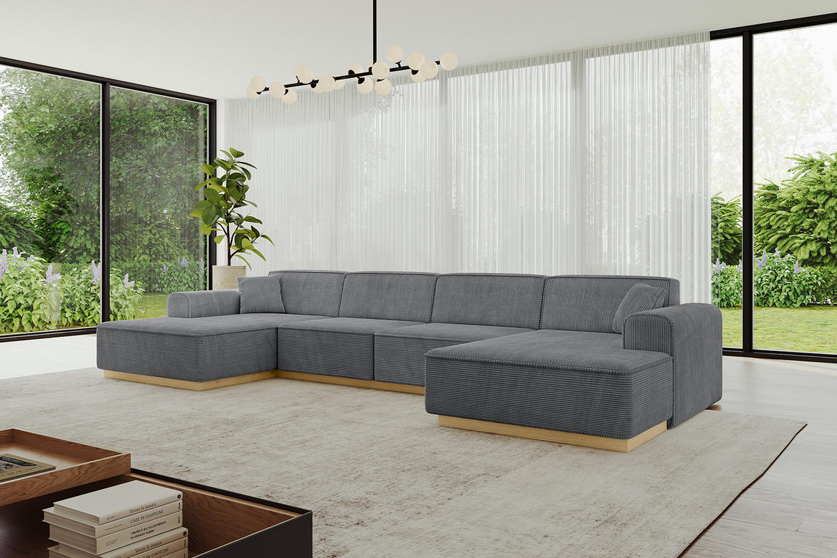 WOHNLANDSCHAFT IREA-U2-v2 - 382x165x81 cm Duneklgrau - Dunkelgrau, Holzwerkstoff/Textil (382/81/165cm) - ALTDECOR