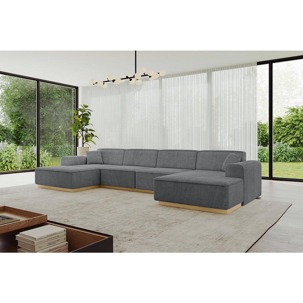 Thumbnail - Altdecor Wohnlandschaft, Dunkelgrau, Textil, 4-Sitzer, U-Form, 382x81x165 cm, Wohnzimmer, Sofas & Couches, Wohnlandschaf...