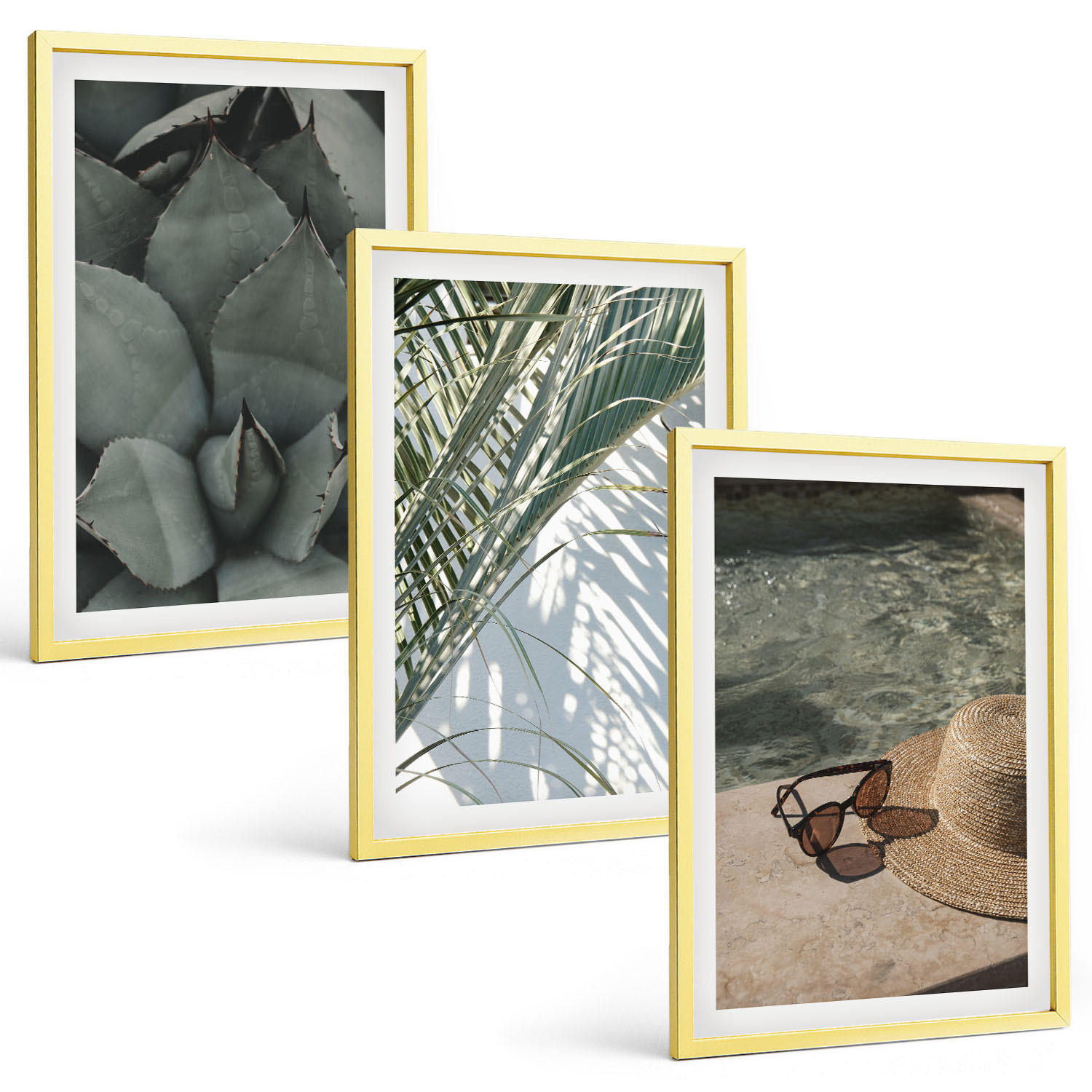 BILDER SET 3er Set - 40x60 cm Goldrahmen - Tropische Pflanzen für den Urlaub - Goldfarben, Kunststoff (40/60cm) - TULUP