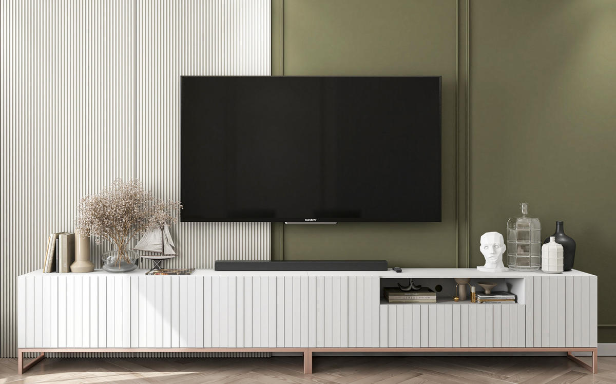 TV-SCHRANK Elpis2 Weiß Matt mit Metallrahmen 150 cm - Weiß/Kupferfarben, Holzwerkstoff/Metall (150/51.5/36.5cm) - Meble Lindner