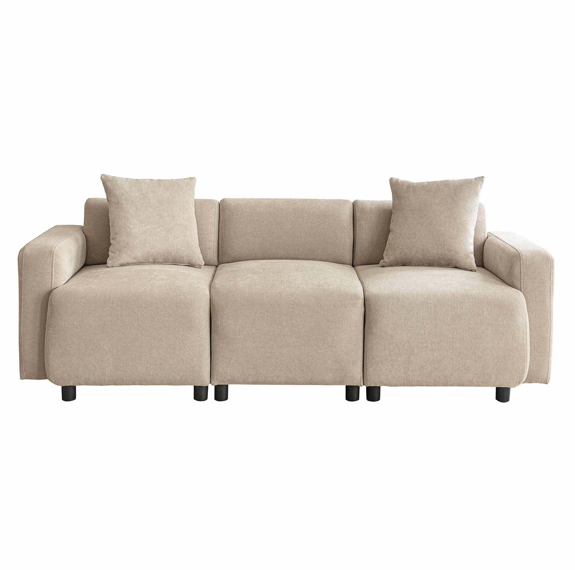 SOFA 3-Sitzer 211 x 67 x 71 cm Chenille Beige mit 2 Kissen - Beige, Kunststoff (211/71/67cm) - Meubliv