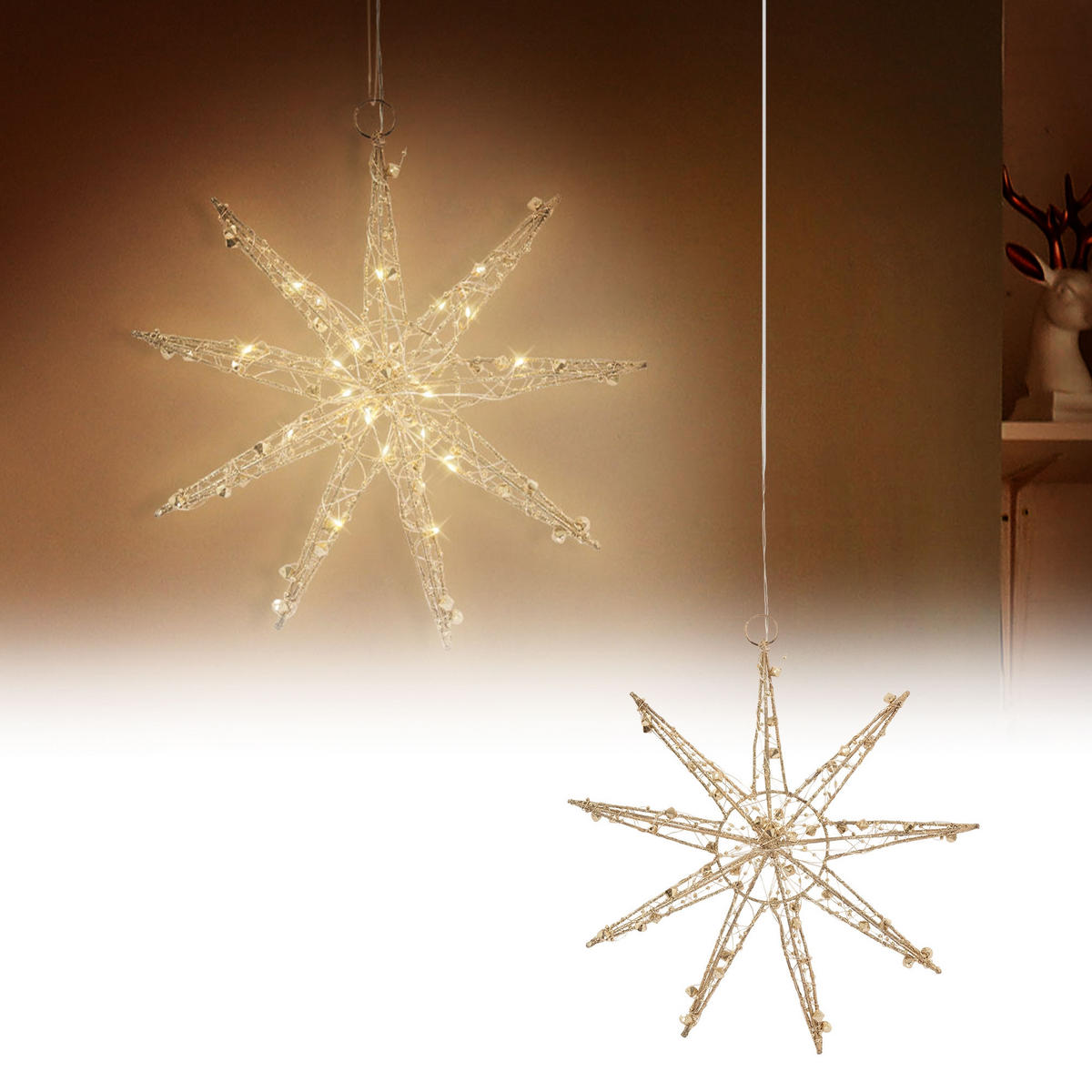 DEKOSTERN 30 cm Warmweiß - Goldfarben, Metall (4/30/30cm) - ECD-Germany