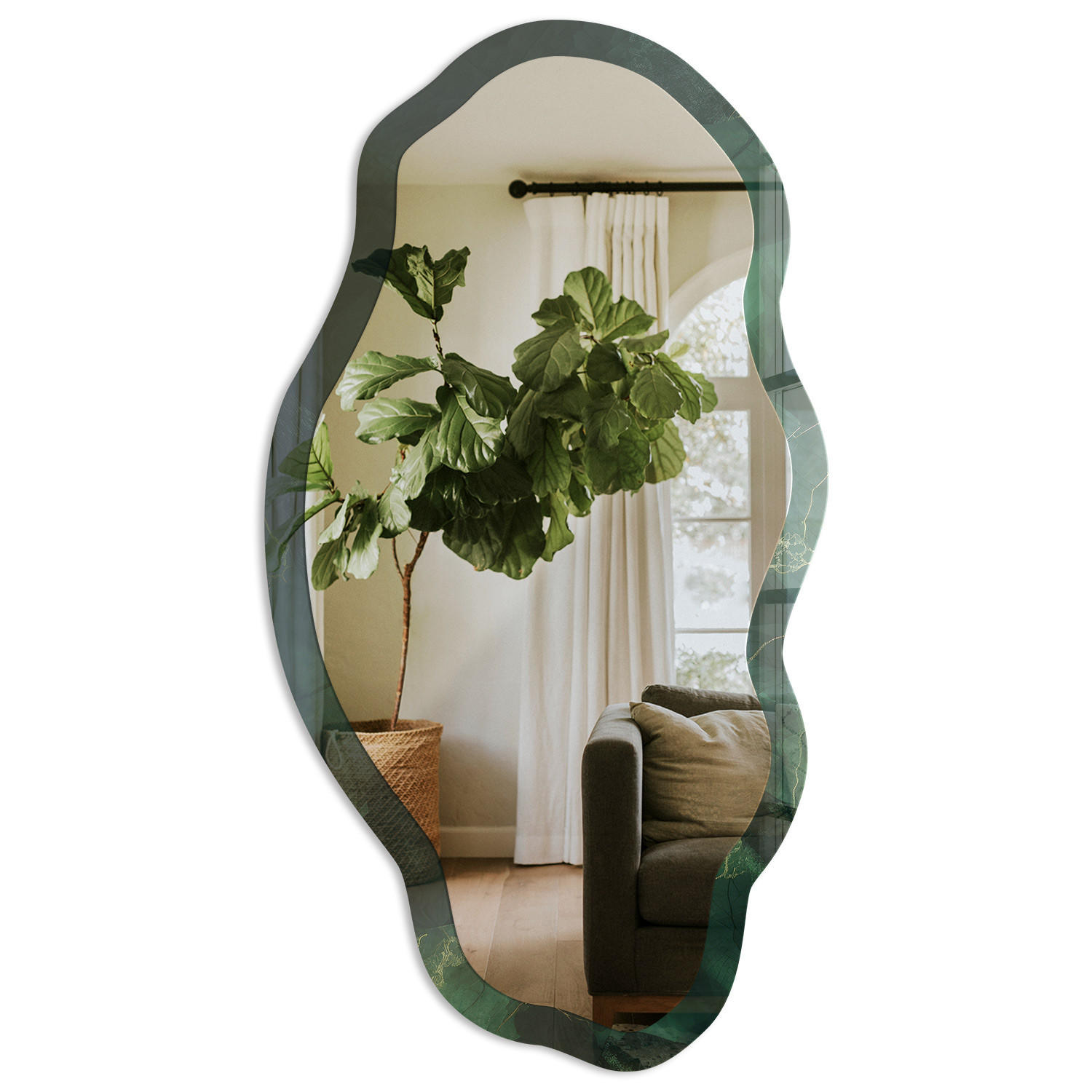SPIEGEL 90x45 cm asymmetrisch mit Druck - Grüne Eleganz - Transparent, Glas (45/90/0.4cm) - TULUP