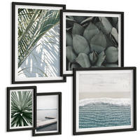 BILDER SET 5er Set - 50x50 cm & 20x30 cm & 40x60 cm Schwarzer Rahmen - Hängebrücke aus Palmenblättern - Schwarz, Kunststoff (40/60cm) - TULUP