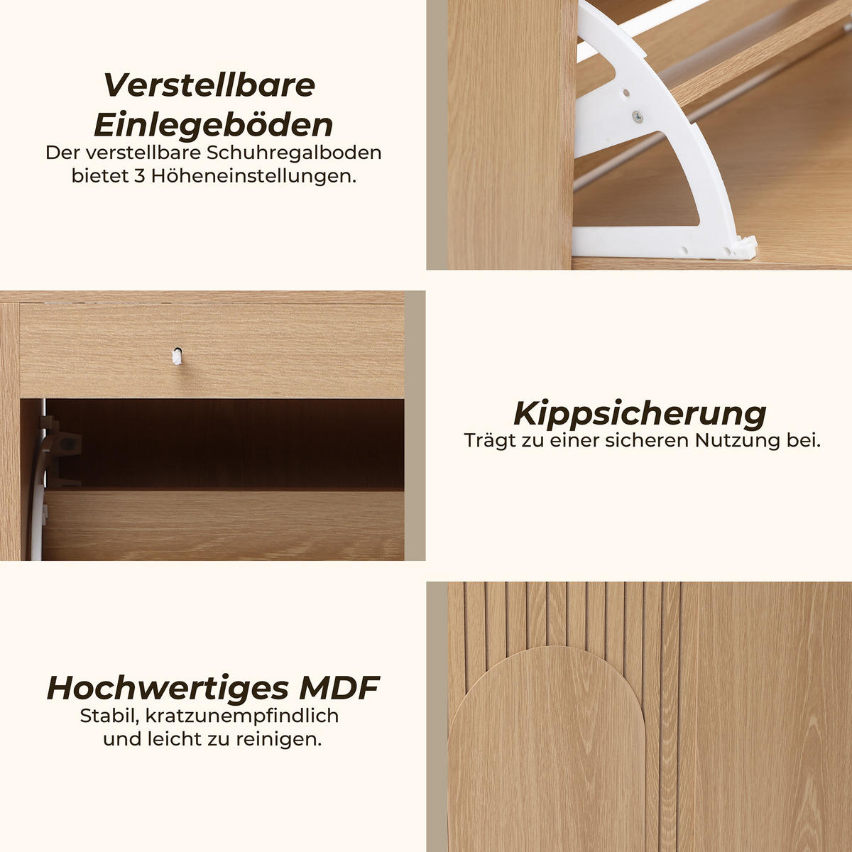 SCHUHSCHRANK | B60 x T24 x H92 cm - Eichefarben, Holzwerkstoff (60/92/23.5cm) - Hometopia