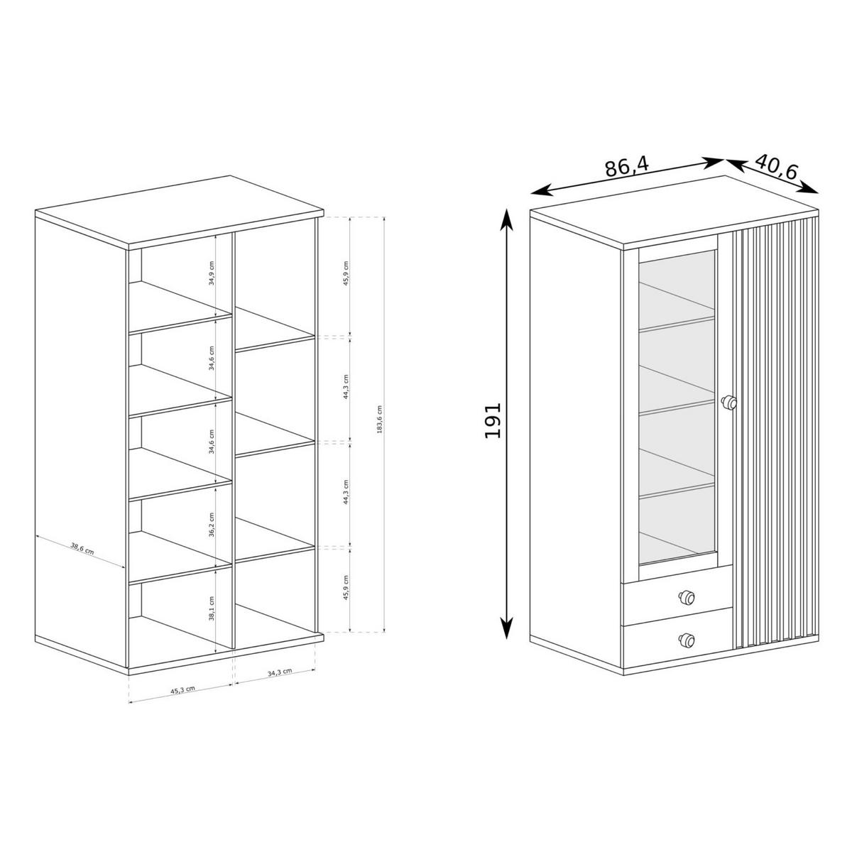 VITRINE Cali C-2 86,4 x 191 x 40,6 cm Eiche Artisan - Eiche Artisan, Holzwerkstoff (86.4/191/40.6cm) - Koseto